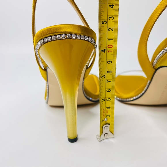 Good American Yellow Satin Lucite Slingback Square Toe Rhinestones Sandals Sz9 - Picture 8 of 16